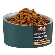 Master Pet Supply 스테인리스 스틸 비스듬한 개 고양이 사료 그릇 - 226.8g(8온스) 튼튼한 - 피스타치오 이중벽 단열 프렌치 퍼그 고양이를 위한 미끄럼 방지, 3 Cups (24 oz), Emerald Sea