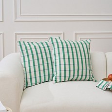 [MODERN HOUSE 중계점] 에코블렌드 코튼 멀티체크 쿠션커버 2P세트 그린 EM0926004