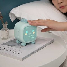 공룡 디지털 LED 무드등 무소음 알람 탁상시계 어린이 아이방 침실 수면등, 스카이블루