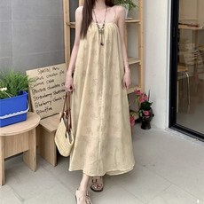 여름원피스 여성 베이지 롱 원피스 민소매 루즈핏 바캉스