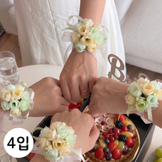 연지마켓 브라이덜샤워 소품 모음, 1세트, 08 브라이덜샤워 꽃팔찌 그린피치 4입