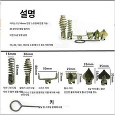 배관 스프링비트 배관청소 비트 올리브형 어댑터 드릴헤드, 기본 모델명/품번, 16mm 스프링 아연도금 칼날 세트
