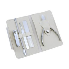 DFMEI 死皮剪指甲刀套裝美甲工具去死皮鉗鋼推死皮叉高檔皮套修甲全套裝, 1個, 5件套【原鋼色】:如圖