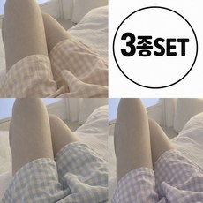 체크 파자마 반바지 홈웨어 잠옷 3종 세트