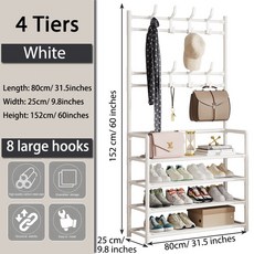 다층형 현관 신발장 DIY 바닥형 거실 정리대 (모자 및 신발 선반 ) 간편 옷걸이 수납함, White 80cm 4 Tiers