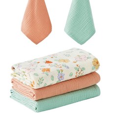 모슬린 포대기 담요 및 아기 트림 천 부드럽고 통기성이 좋은 면 담요 신생아를 위한 속싸개 아기방 유아 필수품 유니 랩 블루 & 틸 182931, 그린 & 핑크, 플로럴