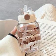 水杯ins高顏值吸管杯塑料耐高溫防爆帶蓋女款小衆上班族兒童杯子, 1個, 350ml綠色小狗杯,吸管杯【關注送吸管刷】