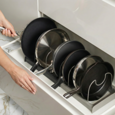 웨이백홈 길이조절 확장형 후라이팬 정리대, 1개, 블랙, 7단