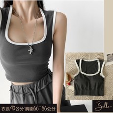 Bella+ 方領撞色背心 內建胸墊 無袖短版上衣 多色時尚穿搭