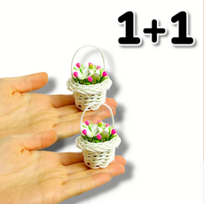 납골당 꾸미기 정성을 담아 국내생산 핸드메이드 미니 white 꽃 바구니 미니어처 조화 봉안당꾸미기 꽃병 꽃다발, 화이트