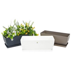 플라팜 직사각 화분 + 받침, 화이트, 1개