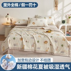 新疆裏外全棉夏涼被 空調被 純棉夏被 單件, 遊樂園,48x74cm枕套/對