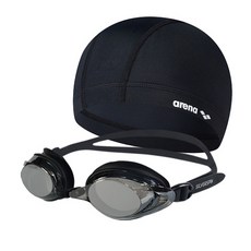 Arena 鏡面泳鏡 SGT-601M+彈力泳帽 2入, SGT-601M_BK+黑色泳帽