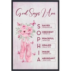 발레 소녀 하나님이 말씀하시길 나는 ~ 맞춤형 포스터 하나님 말씀하신 캔버스 성경 문자 발레리나 댄스 벽 예술 여성용 기독교 종교 선물