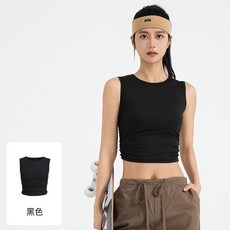 夏季新款皺褶無袖運動背心收腰修身瑜伽女上衣