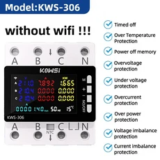 Wifi 전력 에너지 미터 AC 모니터 85 290V 80A 3 상 4 선 DIN 레일 저전압 보호기, 02 KWS 306