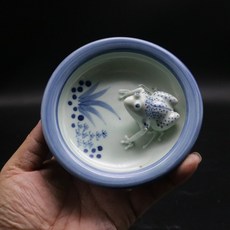 미니 필세 청자 도자기 먹물 그릇 개구리 장식 붓 세척 먹 접시