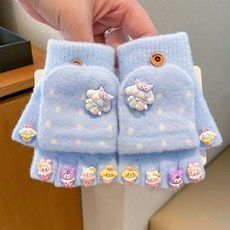 兒童手套秋冬季保暖可愛卡通美甲貼片小女童半指翻蓋五指寫字 ED7T