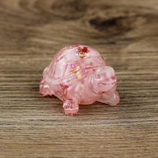 烏龜伴侶水晶滴膠樹脂烏龜擺件，寵物龜缸裝飾造景陪伴玩伴，臺灣出貨, 1個, 樹脂粉水晶烏龜伴侶