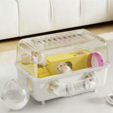 Tinduo 햄스터케이지 투명한 아크릴 빌라 빌라 고슴토치 햄스터 하우스 햄스터놀이터, 1개, 흰색