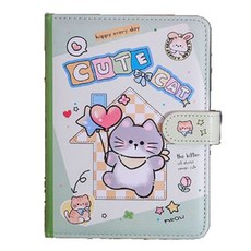 봄밤 고양이 자석 버클 노트, 1개, 그린