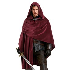 JPXH 중세 후드 망토 르네상스 망토 남성 및 여성용 할로윈 파티 코스프레 코스튬 레드