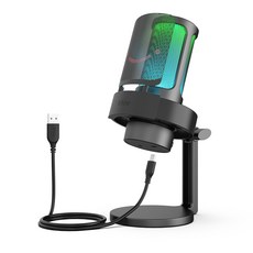 피파인 USB 콘덴서 마이크 게이밍 방송용 원터치 음소거 헤드폰 잭 팝필터 디스코드 지원 A8, 검정