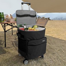 탑 랜더 바퀴달린 쿨러백 접이식 보냉가방 대용량 아이스백 알루미늄 손잡이 캐리어형 캠핑용, 블랙, 40L