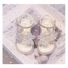 DFMEI 軟底時尚女童涼鞋夏季新款小女孩公主鞋百搭平底沙灘鞋水晶鞋