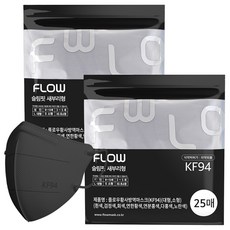 FLOW 슬림핏 KF94 새부리형 마스크 어린이 초등학생용 소형, 블랙, 2개, 25매입