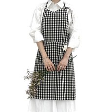 엣모스트 체크 길이조절 목걸이형 면 예쁜 원피스 앞치마, 1개, 블랙