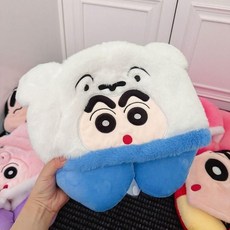 짱구 캐릭터 후드 목쿠션 얼굴가리개 여행용 비행기 기차 버스 낮잠 U자형 차량용 목 베개, D