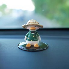 차량용 룸미러 걸이 오리 소품 석고방향제 그네 펜던트 자동차 A타입 장식, A. 짙은 녹색 밀짚모자 오리 피규어