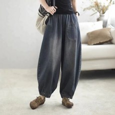 여성 배기핏 항아리핏 알라딘 항아리 밴딩 통바지 데님팬츠, A. 그림 색상