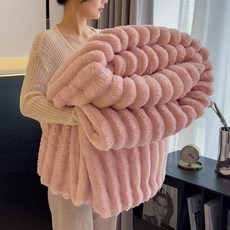 소프트 인조 토끼털 담요 플러피 플러시 소파 침대용 싱글 더블 봄 가을 체크무늬, 3. pink