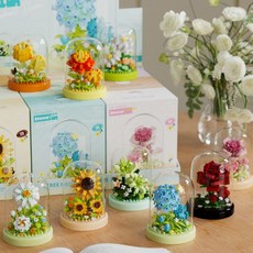 臺灣出貨 地攤便宜爆款櫻花樹屋積木拚裝益智微顆粒玩具組裝擺件閨蜜禮物, 1個, 向日葵【帶防塵罩】,盒裝