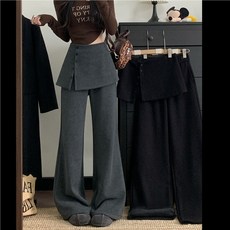 가을겨울 린넨룩 통근 스타일 분리형 캐주얼 바지 여성 와이드 팬츠
