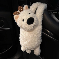 可愛汽車紙巾盒 創意玩偶衛生紙收納掛袋, 深棕蝴蝶結-西高地狗狗（送紙巾）