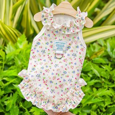 嗨購 夏季碎花裙子寵物狗狗貓咪衣服 春夏清新公主裙比熊薄款透氣, 486B淡黃小碎花捲,2XL(胸圍55cm, 1個