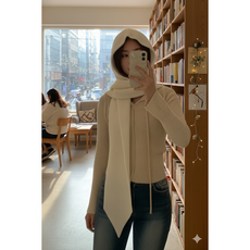 후드 머플러 어부바 기본 니트 어깨숄 목도리 바라클라바 599, 아이보리, 1개