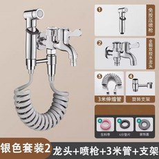 雙控出水龍頭 免按壓噴槍套裝 3米管 支架, 1套, 高級銀 雙控出水龍頭 免按壓噴槍套裝 龍頭 + 固定支架 + 3米管 + 噴槍