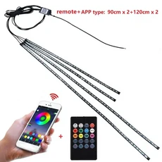 자동차 언더글로우 라이트 스트립 LED 언더 바디 원격 네온 조명 앱 제어 RGB 분위기 램프, 04 90x120CM APP type, 1개