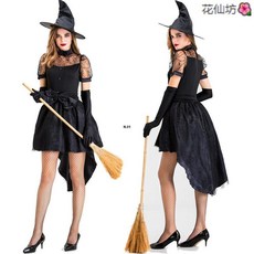 萬聖節成人黑色巫婆角色扮演服裝，聖誕節性感魔女舞台演出服燕尾裙