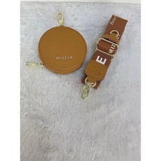 mizzue 小鳥品牌寬背帶 LOGO 印花 厚磅相機背帶HB008 圓餅錢包 (台灣現貨)韓版百搭, 1個, 棕色背帶+圓餅錢包(現貨)