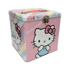 The Tin Box Company 헬로 키티 스택 보관 및 휴대용 보관 틴 손잡이가 달린 사각형 금속 용기 14.9 x 14.9 x 14cm(5.75 x 5.75 x 5., The Tin Box Company 헬로 키티 스택 보