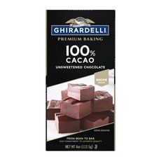 Ghirardelli 초콜릿 기라델리 프리미엄 100% 카카오 무가당 베이킹 바 4온스, 1개, 113.5g