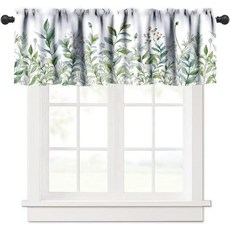 JanJCurt그린유칼립투스창문밸런스 수채화식물잎스프링자연식물세이지잎프린트로드포켓짧은커튼 주방거실침실용137.2x45.7cm54x18인치118519