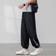 夏季新款冰絲休閒褲 男士薄款透氣束腳運動長褲