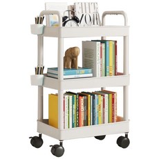 마벨인홈 공간활용 이동식 슬림 책장 감성 트롤리, 화이트, 3단