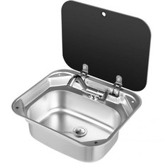 스테인리스 스틸 손 세척대 싱크대 정사각형 싱글 볼 RV 드롭인 접이식 수도꼭지 및 덮개 포함 캠퍼 트레일러 액세서리 RV용 바 호텔용, 스테인리스 스틸 손 세척대 싱크대 정사각형 싱글 볼 R